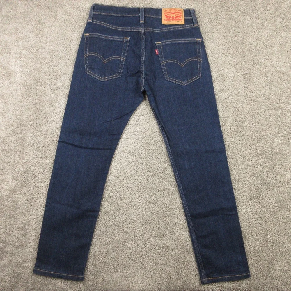 Levis Jeans Mens 30x30 Blue 502 Regular Tapered Dark Wash Stretch Denim Pants